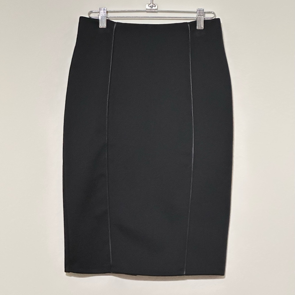 NEW! Black Swan Classic Black Pencil‎ Skirt With Leather Details  Size 27 NWT